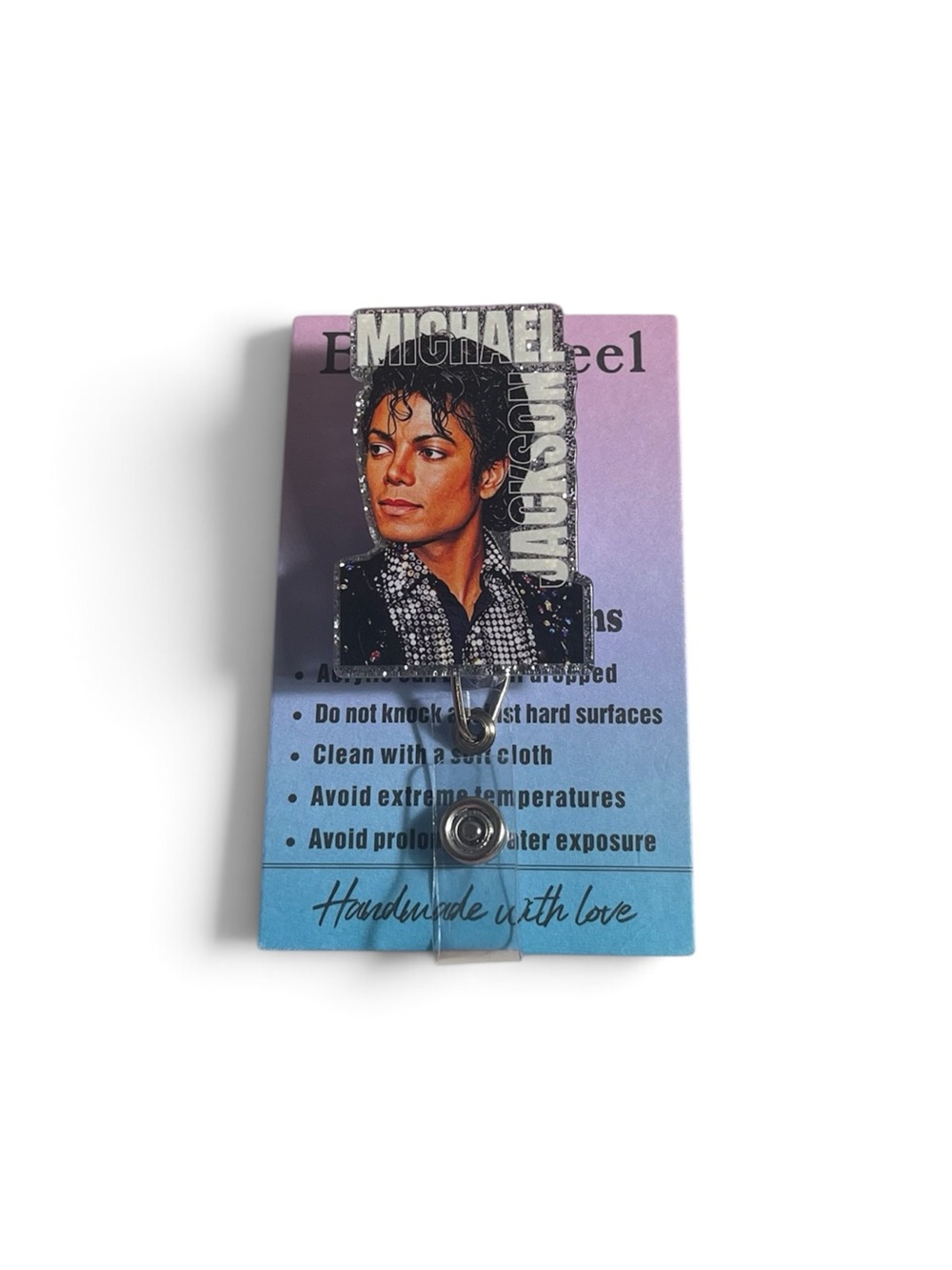 Glitter Portrait Badge Reel — Pink and Black